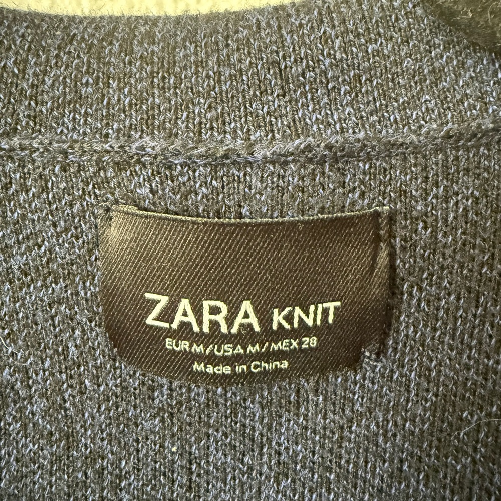 ZARA Knit Navy Blue Open Front Cardigan Blazer | Thick Cozy Layer | Size M - Picture 7 of 10